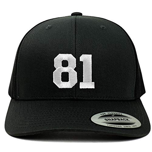 Trendy Apparel Shop Number 81 White Thread Embroidered Retro Trucker Mesh Cap