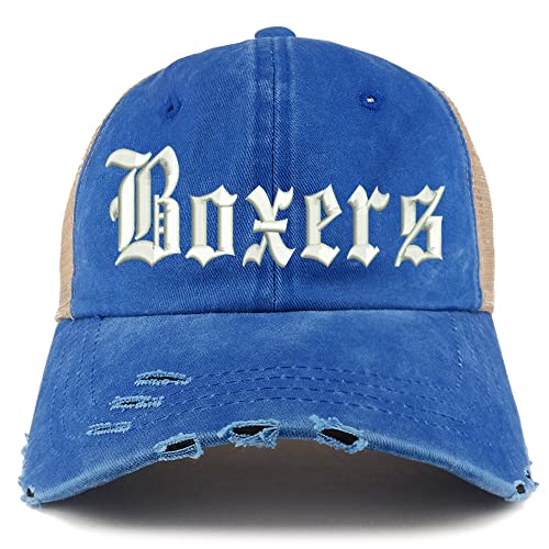 Trendy Apparel Shop Old English Boxers Frayed Bill Trucker Mesh Back Cap