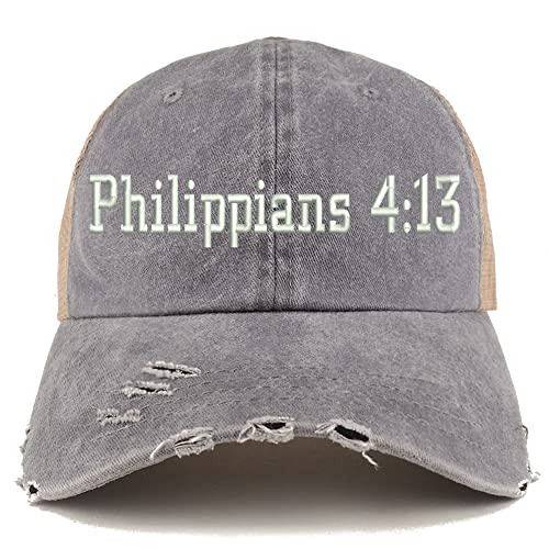 Trendy Apparel Shop Philippians 4:13 Frayed Bill Trucker Mesh Back Cap