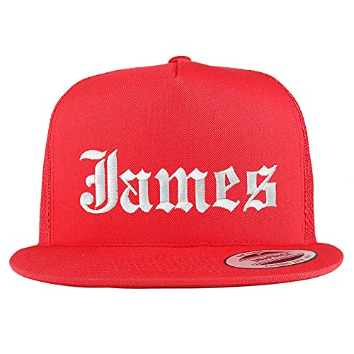 Trendy Apparel Shop James Old English 5 Panel Flatbill Trucker Cap