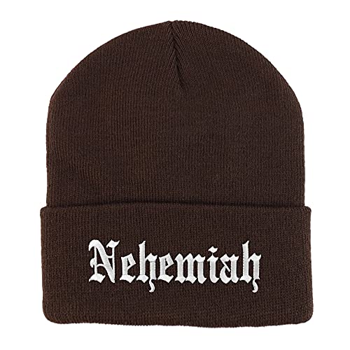 Trendy Apparel Shop Nehemiah Old English Embroidered Long Cuff Beanie