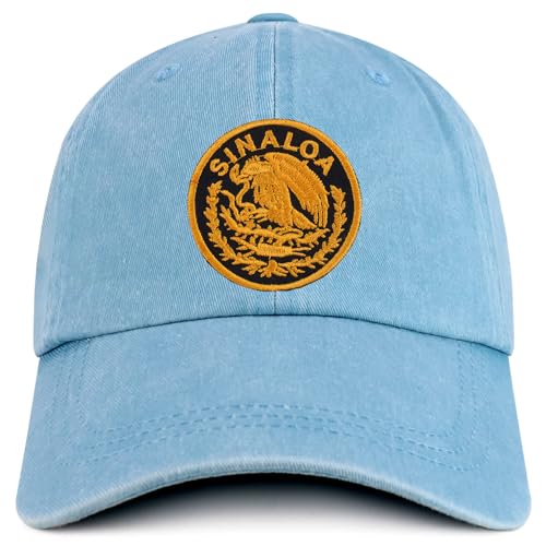 Trendy Apparel Shop Sinaloa Mexico Gold Embroidered Patch Pigment Dyed Washed Baseball Cap