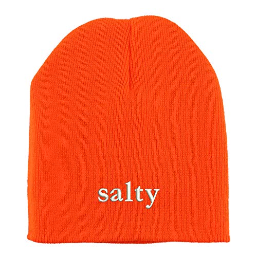 Trendy Apparel Shop Salty Embroidered Made in USA Short Acrylic Knit Winter Beanie Hat