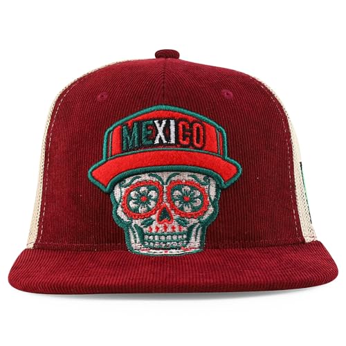 Trendy Apparel Shop Dia De Los Muerto Skull Embroidered Mesh Back Corduroy Cap