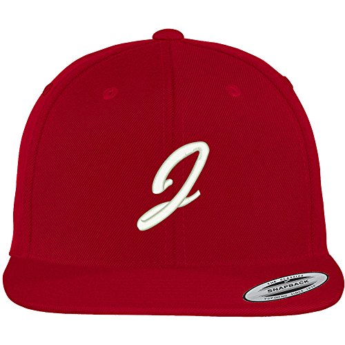 Trendy Apparel Shop Letter J Brushed Script Embroidered Flat Bill Snapback Baseball Cap