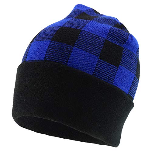 Trendy Apparel Shop Made in USA Check Pattern Knit Cuffed Long Winter Beanie