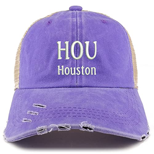 Trendy Apparel Shop HOU Houston Embroidered Frayed Bill Trucker Mesh Back Cap