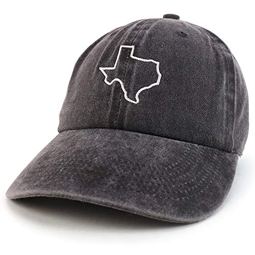 Trendy Apparel Shop Texas State Outline Embroidered Washed Cotton Adjustable Cap