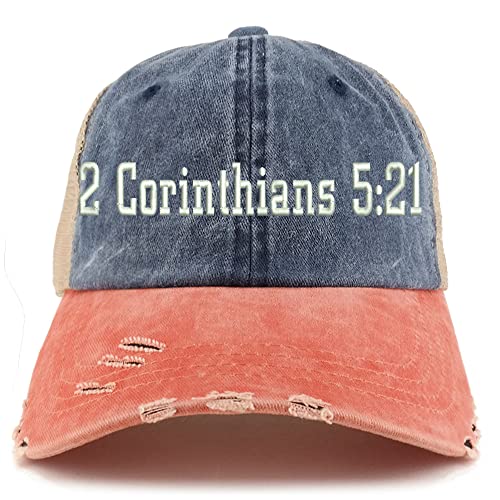 Trendy Apparel Shop 2 Corinthians 5:21 Frayed Bill Trucker Mesh Back Cap