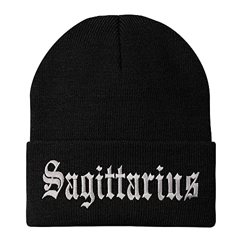 Trendy Apparel Shop Sagittarius Old English Embroidered Long Cuff Beanie