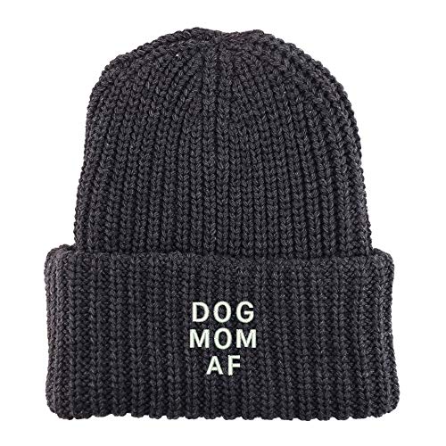Trendy Apparel Shop Dog Mom AF Embroidered Long Cuffed Thick Ribbed Beanie
