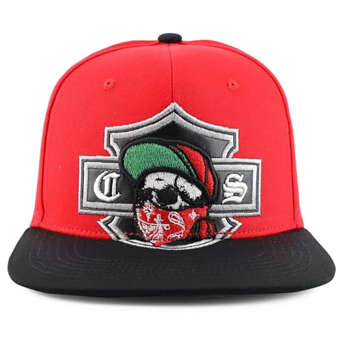 Trendy Apparel Shop Chicano Skull with Bandana Embroidered Flatbill Snapback Cap