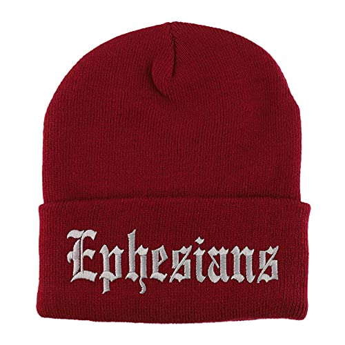 Trendy Apparel Shop Ephesians Old English Embroidered Long Cuff Beanie