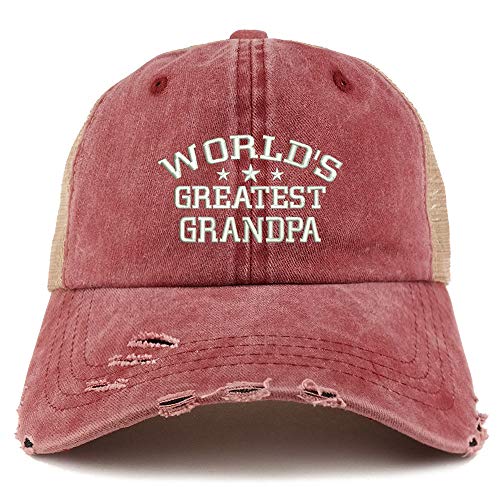 Trendy Apparel Shop World's Greatest Grandpa Washed Mesh Back Frayed Bill Cap