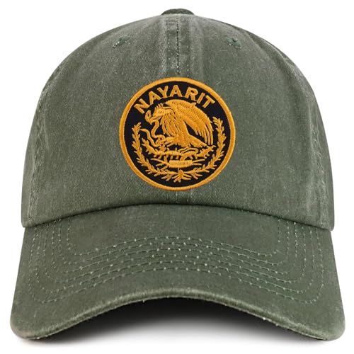 Trendy Apparel Shop Nayarit Mexico Gold Embroidered Patch Pigment Dyed Washed Baseball Cap