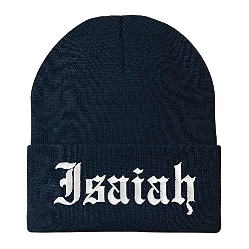 Trendy Apparel Shop Isaiah Old English Embroidered Long Cuff Beanie