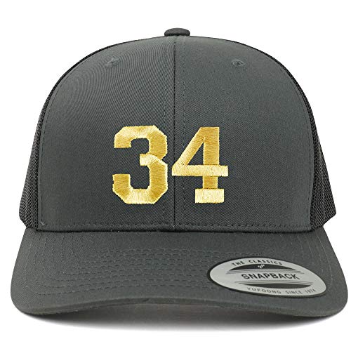 Trendy Apparel Shop Number 34 Gold Thread Embroidered Retro Trucker Mesh Cap