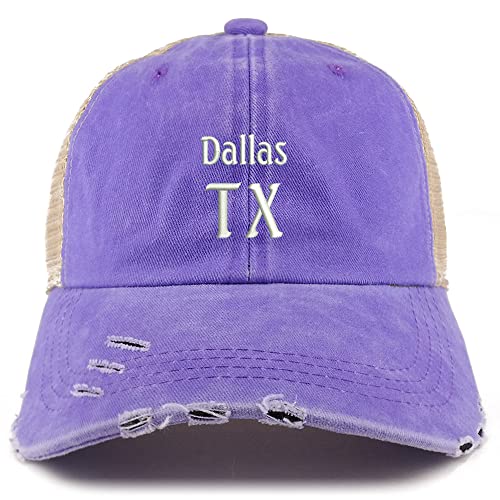 Trendy Apparel Shop Dallas TX Embroidered Frayed Bill Trucker Mesh Back Cap