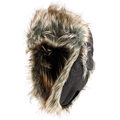 Trendy Apparel Shop Men's Fur Lined Faux Leather Winter Trooper Hat