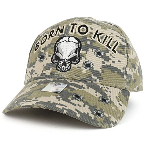 Trendy Apparel Shop Born to Kill Skull Embroidered Military Camo Baseball Cap