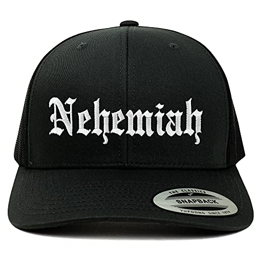 Trendy Apparel Shop Nehemiah Old English 6 Panel Trucker Mesh Cap