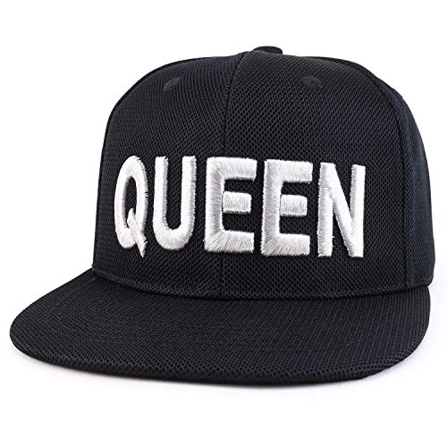 Trendy Apparel Shop King Queen Embroidered Micromesh Flatbill Baseball Cap