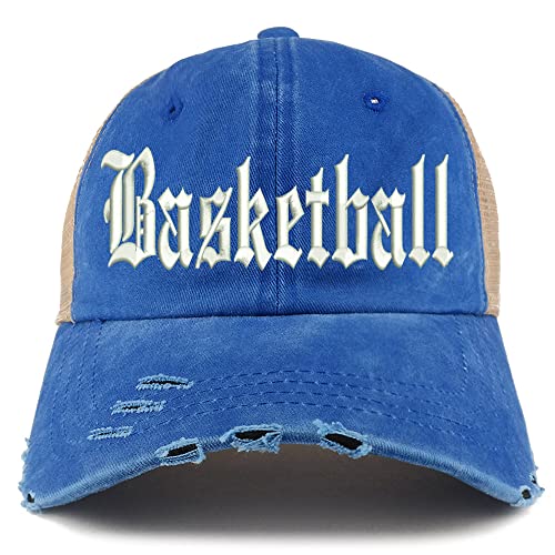 Trendy Apparel Shop Old English Basketball Frayed Bill Trucker Mesh Back Cap