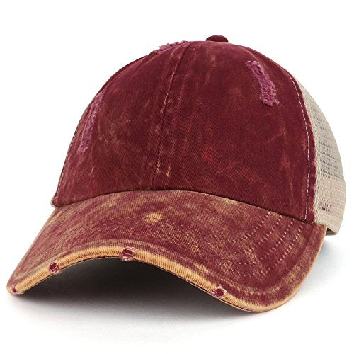 Trendy Apparel Shop Ladies Ponytails Unstructured Distressed Mesh Back Trucker Cap