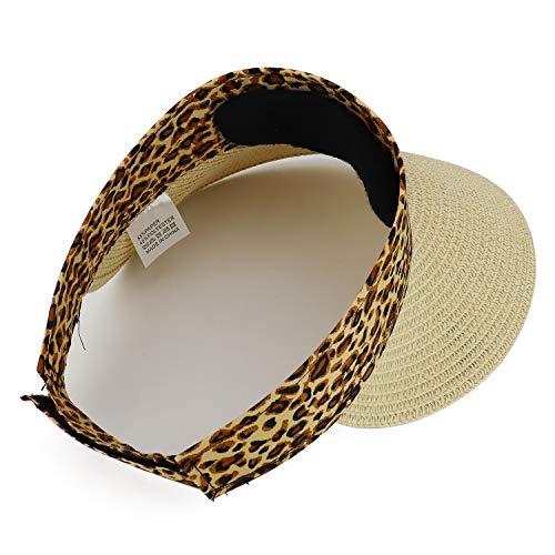Trendy Apparel Shop Leopard Print Headband Paper Braid Adjustable Sun Visor Hat