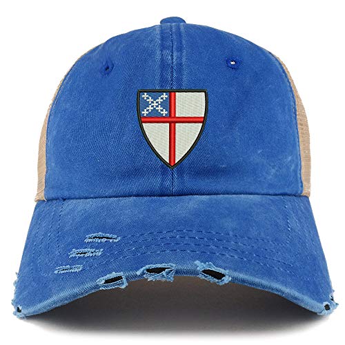 Trendy Apparel Shop Episcopal Shield Pigment Dyed Mesh Back Frayed Bill Cap