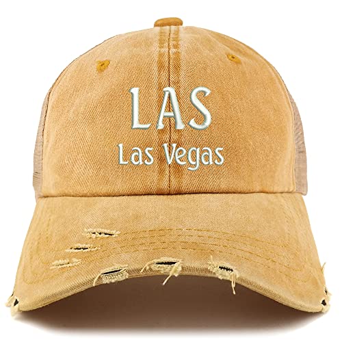 Trendy Apparel Shop LAS Las Vegas Embroidered Frayed Bill Trucker Mesh Back Cap