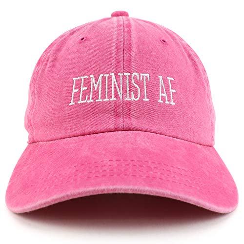 Trendy Apparel Shop Feminist AF Text Embroidered Washed Cotton Unstructured Baseball Cap