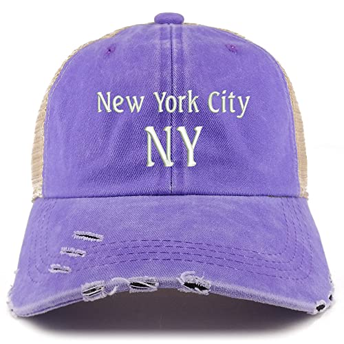 Trendy Apparel Shop New York City NY Embroidered Frayed Bill Trucker Mesh Back Cap