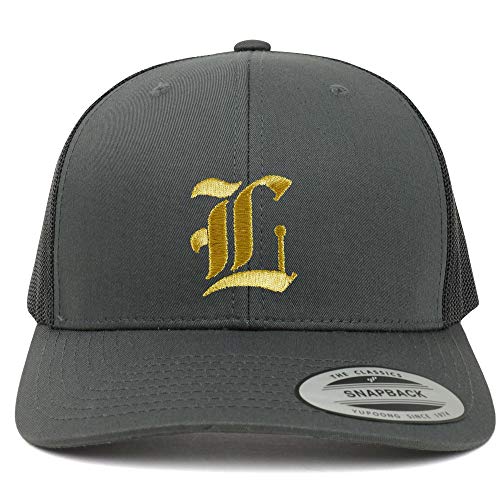 Trendy Apparel Shop Old English Gold L Embroidered Retro Trucker Mesh Baseball Cap