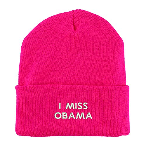Trendy Apparel Shop I Miss Obama Embroidered Made in USA Cuff Folded Acylic Knit Winter Beanie Hat