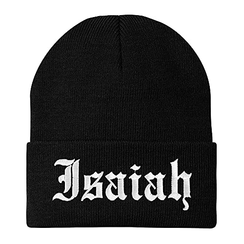 Trendy Apparel Shop Isaiah Old English Embroidered Long Cuff Beanie