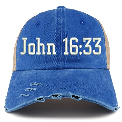 Trendy Apparel Shop John 16:33 Frayed Bill Trucker Mesh Back Cap