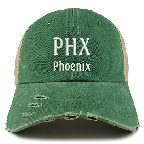 Trendy Apparel Shop PHX Pheonix Embroidered Frayed Bill Trucker Mesh Back Cap