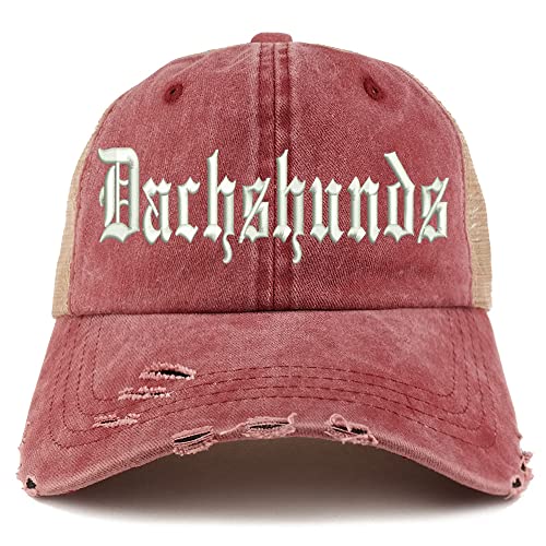 Trendy Apparel Shop Old English Dachshunds Frayed Bill Trucker Mesh Back Cap