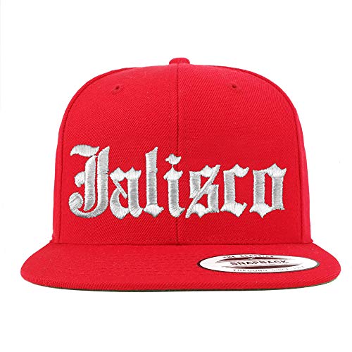 Trendy Apparel Shop Old English Jalisco White Embroidered Flatbill Snapback Baseball Cap