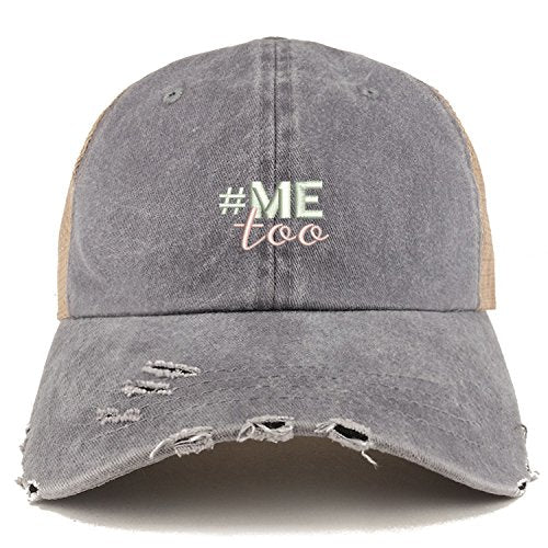 Trendy Apparel Shop #Me Too Movement Embroidered Frayed Bill Trucker Mesh Cap