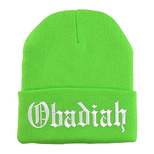 Trendy Apparel Shop Obadiah Old English Embroidered Long Cuff Beanie