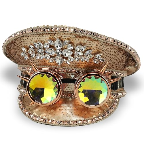 Trendy Apparel Shop Festival Party Sparkly Sequin Rhinestone Captain Hat