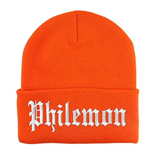 Trendy Apparel Shop Philemon Old English Embroidered Long Cuff Beanie