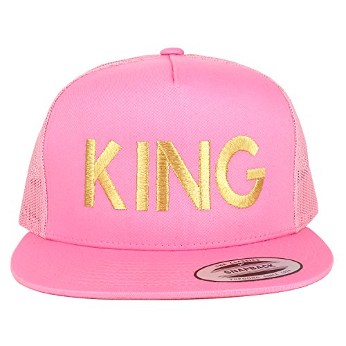 Trendy Apparel Shop King Gold Embroidered 5 Panel Flat Bill Mesh Cap
