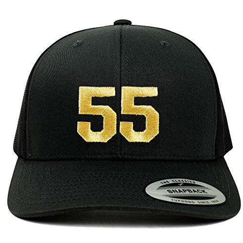 Trendy Apparel Shop Number 55 Gold Thread Embroidered Retro Trucker Mesh Cap