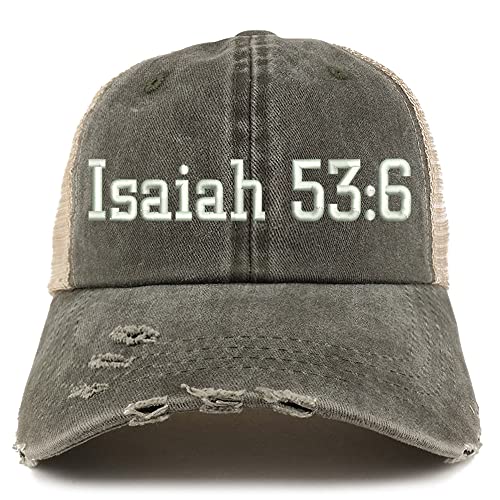 Trendy Apparel Shop Isaiah 53:6 Frayed Bill Trucker Mesh Back Cap