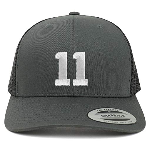 Trendy Apparel Shop Number 11 White Thread Embroidered Retro Trucker Mesh Cap