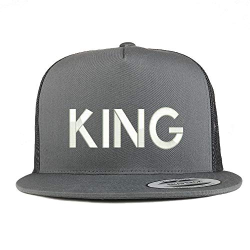 Trendy Apparel Shop Flexfit XXL King Embroidered 5 Panel Flatbill Trucker Mesh Cap