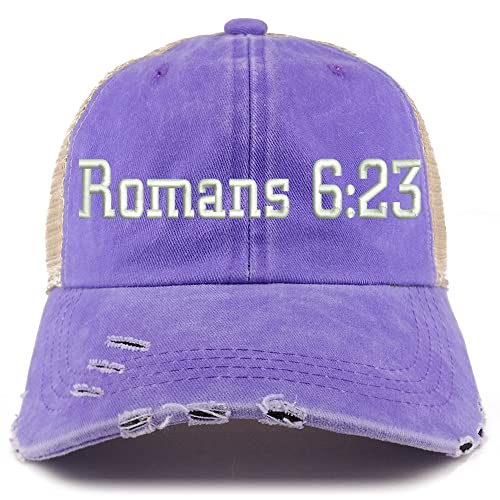 Trendy Apparel Shop Romans 6:23 Frayed Bill Trucker Mesh Back Cap